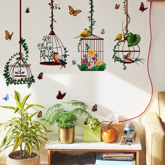 Birdcage Plant Leaves Wall Stickers Flower Hanging Vine Wall Decals DIY Peel and Stick Living Room Bedroom Nursery Home Decor