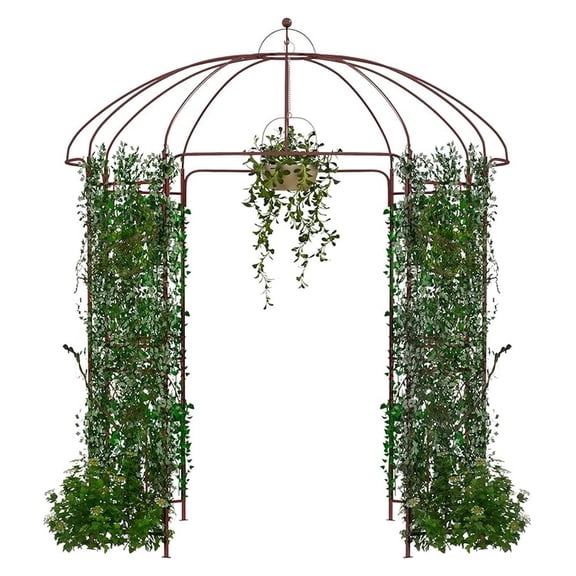 Birdcage Shape Garden Arbor, 7 x 8.4 ft Heavy Duty Metal Garden Gazebo Pergola with Trellis, Garden Arch Trellis for for Climbing Plants Wedding Party Decor Outdoor Arch Pavilion for Lawn