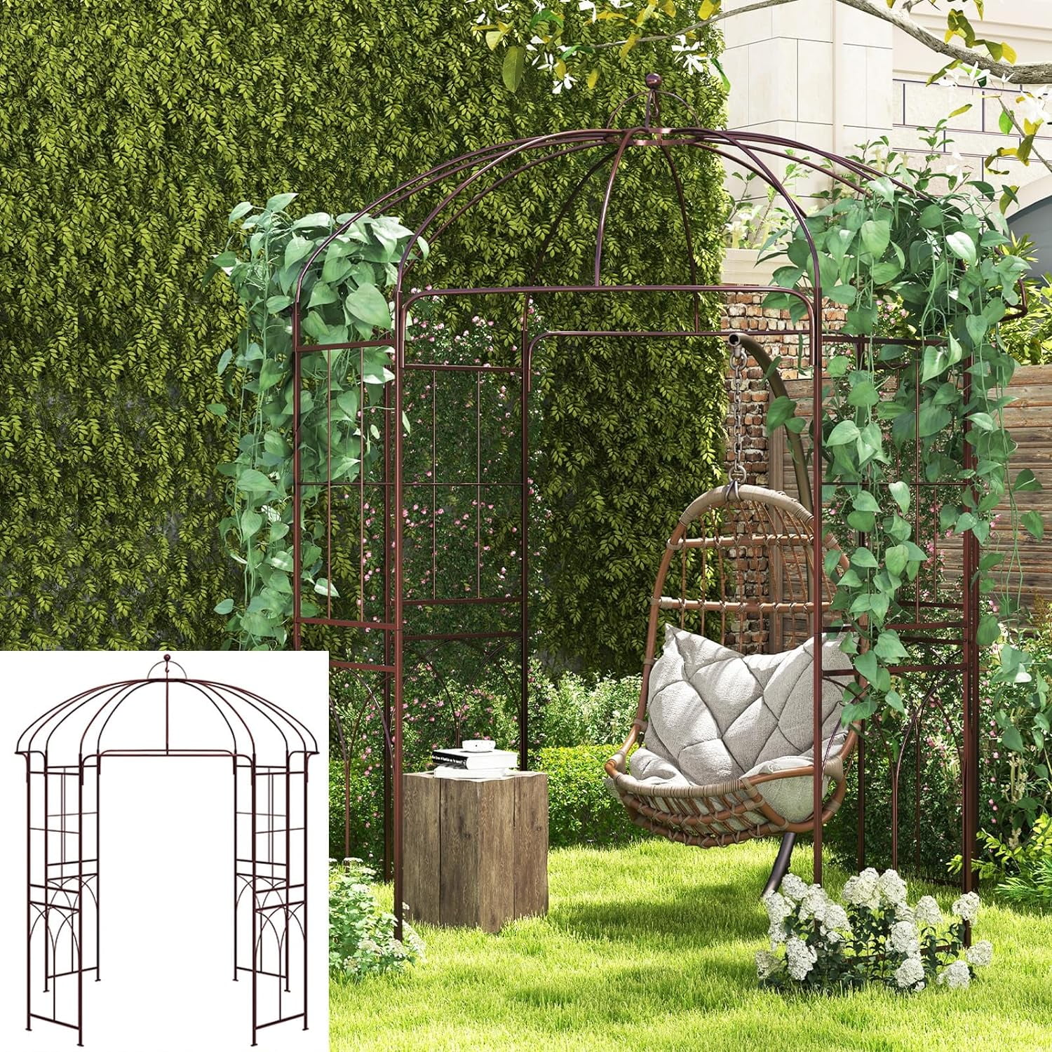Birdcage Shape Garden Arch, 8.4’ H x 7’ W Pergola Arch for Climbing