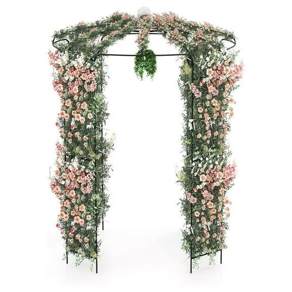 Birdcage Shape Garden Arch, 9.4' H x 6.8' W Heavy-Duty Wrought Metal Arbor for Climbing Plants, Arch Arbor Trellis with Hanging Hook, French Style Pergola Pavilion for Wedding Ceremony