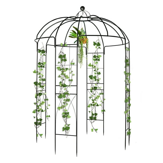 Birdcage Shape Metal Garden Arbor, 10.2FT Garden Trellis for Climbing Plants, Patio Wedding Party Lawn Arches Decoration, Black