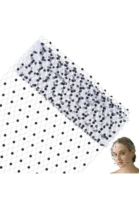 Birdcage Veil Netting Fabric 1m x 25cm Black Pearl Bead Russian Millinery Netting Organza Tulle Fabric White Net Mesh Hat Veil Fascinator Headband Bride Wedding Fabric for Headdress Making DIY