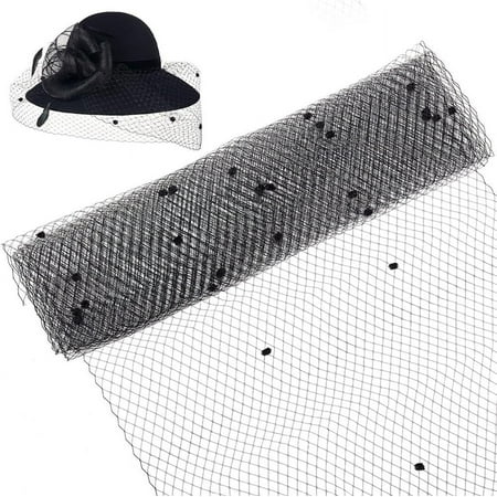 Birdcage Veil Netting Fabric 2.18 Yards, 17.7 Inch Wide Russian Millinery Mesh, Black Organza Tulle for Wedding Hat Decoration