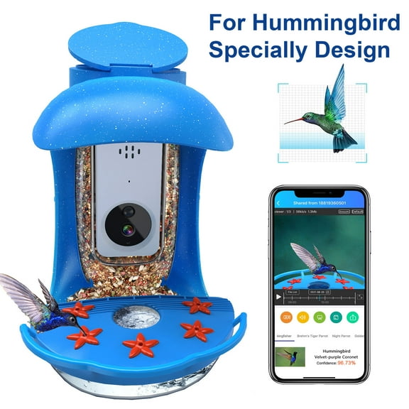 Birddock Smart Bird Feeder with Camera with SD Card, Hummingbird House Bird Feeder Blue