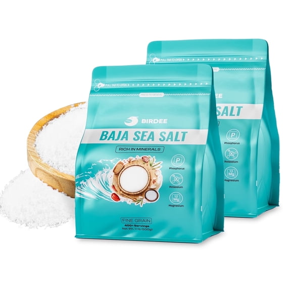 Birdee Baja High Mineral Sea Salt – 35.2 oz (Pack of 2), Fine Grind, Low Sodium, Hand Harvested
