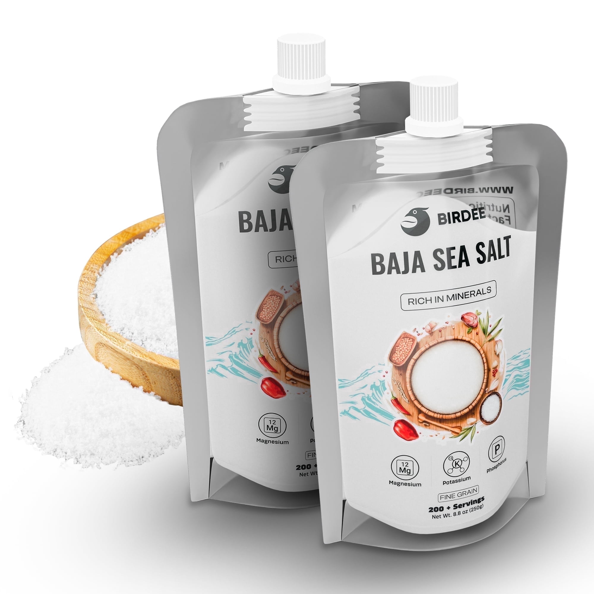 Sea Salt Java Refill Birdee Baja Mineral Sea Salt - 17.6 oz (Pack of 2), Unrefined, Hand ...