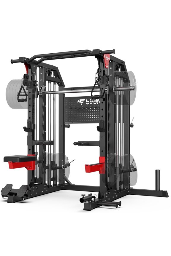 Multi-Function 2900LB All-In-One Smith Machine Power Cage Home Gym Squat Rack Total Body Strength Training Cage Featuring LAT Pulldown, Dual Pulley Cable Crossover