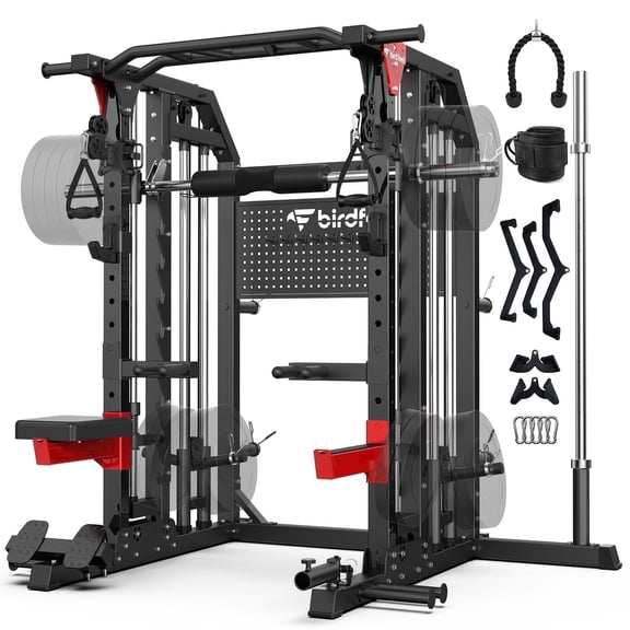 Multi-Function 2900LB All-In-One Smith Machine Power Cage Home Gym Squat Rack Total Body Strength Training Cage Featuring LAT Pulldown, Dual Pulley Cable Crossover With Strength Training Attachments,