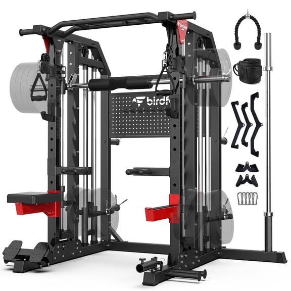 Multi-Function 2900LB All-In-One Smith Machine Power Cage Home Gym Squat Rack Total Body Strength Training Cage Featuring LAT Pulldown, Dual Pulley Cable Crossover With Strength Training Attachments,