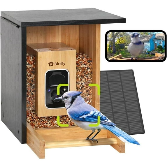 Birdfy AI Smart Bird Feeder with Camera, High-End Bamboo, Mini in Size, Solar Powered, Permanent AI Identifies 6000+ Bird Species with Motion Detection, Ideal Gift Present