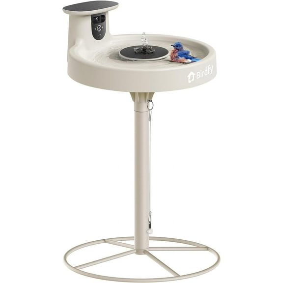 Birdfy Smart Bird Bath with Camera, Solar Panel, Fountain & Stand, Dual-Lens 1080P Camera for Bird Watching, AI Bird Identification & Auto Video Capture with Notifications