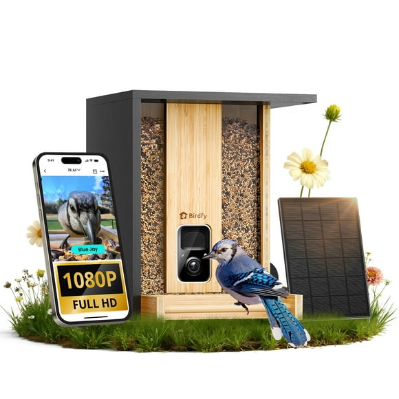 Birdfy Bird Feeder with Camera, Auto Capture Birds & Notify in Time, Powerful AI Recognition, Bamboo Wood Bird Feeder Camera, Ideal Present Gift