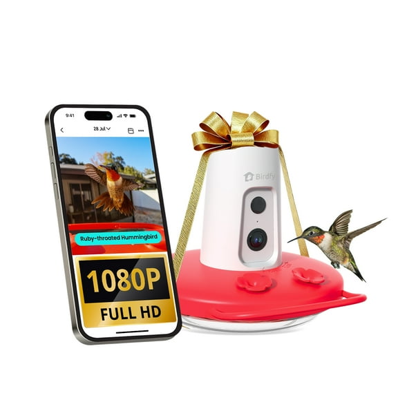 Birdfy Humming Bird Feeder with Camera, 1080P FHD Hummingbird Feeder Camera with Ant Moat, 9000 mAh rechargeable bird camera, AI Identify Bird Species, Leak Proof, Ideal Gift