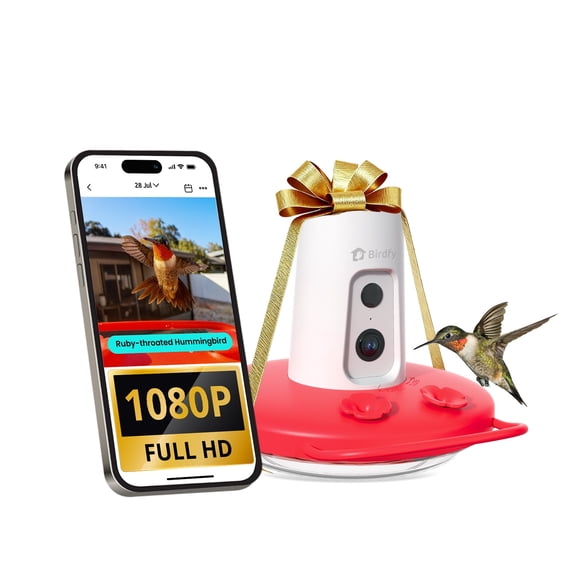 Birdfy Humming Bird Feeder with Camera, 1080P FHD Hummingbird Feeder Camera with Ant Moat, 9000 mAh rechargeable bird camera, AI Identify Bird Species, Leak Proof, Ideal Gift