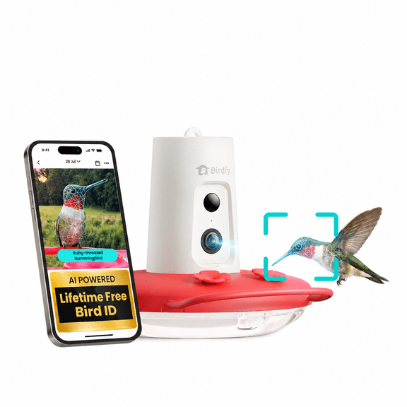 Birdfy Humming Bird Feeder with Camera, Lifetime Free Bird ID, Hummingbird Feeder Camera with Ant Moat, 9000 mAh Bird Camera, IP66 Waterproof, Leakproof Design, Ideal Gift