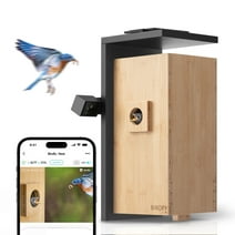 Birdfy Smart Bamboo Birdhouse with Dual Cameras for Wild Bird Nesting and Hatching, Natural Brown