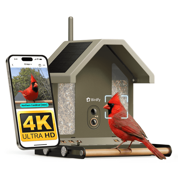 Birdfy Smart Bird Feeder with Camera, 4K Ultra HD, Free AI Bird Identification, Dual-Band WiFi (2.4G/5G), Color & IR Night Vision, Bluetooth Pairing, Ideal Bird Lover Gift