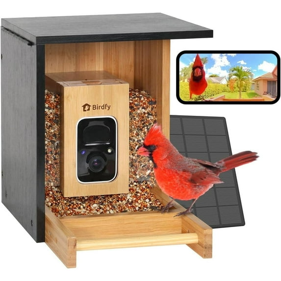 Birdfy Smart Bird Feeder with Camera, High-End Bamboo, Mini in Size, Solar Powered, Auto Capture Birds & Notify in Time, Powerful AI Recognition, Ideal Gift Present