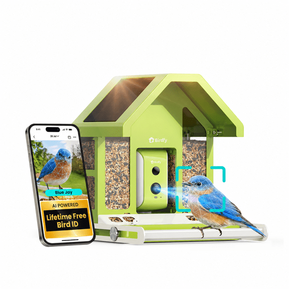 Birdfy Smart Bird Feeder with Camera, Solar Powered & 9000mAh Battery, Metal Design with 2.5L Capacity, Lifetime Free Bird ID, Perfect Gift for Bird Lovers, Garden Green