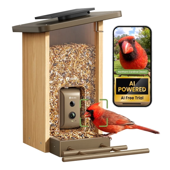 Birdfy Bird Feeder with Camera, Smart Bird Feeder Upgraded with Metal Protection, Bird Feeder Camera with Solar Panel, AI Recognition, Perfect Gift, Mocha