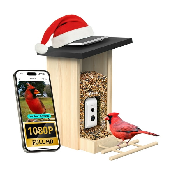 Birdfy Smart Bird Feeder with Camera, Bird Watching Camera with Solar Panel, AI Identify 6000+ Species, Eco-friendly Wooden, Ideal Gift, Ebony