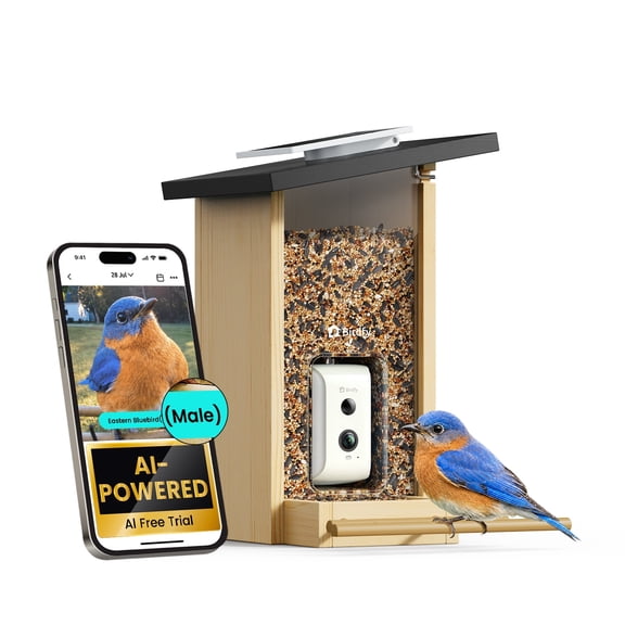 Birdfy Smart Bird Feeder with Camera, Bird Watching Camera with Solar Panel, AI Identify 6000+ Species, Eco-friendly Wooden, Ideal Gift, Ebony