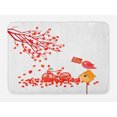 thumbnail image 1 of Birdhouse Bath Mat, Leaves Tree Foliage Bicycle Nest Autumn Illustration, Plush Bathroom Decor Mat with Non Slip Backing, 29.5" X 17.5", Marigold Vermilion, by Ambesonne, 1 of 2
