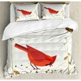thumbnail image 1 of Birdhouse Duvet Cover Set, Red Cardinal Autumnal Leaves Rowan Berries Pattern, Decorative 3 Piece Bedding Set with 2 Pillow Shams, King Size, Coffee Vermilion, by Ambesonne, 1 of 3