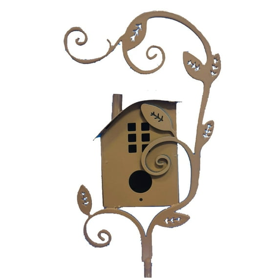 Birdhouse Garden Stakes,Metal Bird House With Pole,Large Bird Houses For Courtyard Backyard Patio Outdoor Garden Decor,Copper Birdhouse Poles