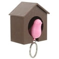 Birdhouse Key Ring Brown House with Pink Bird