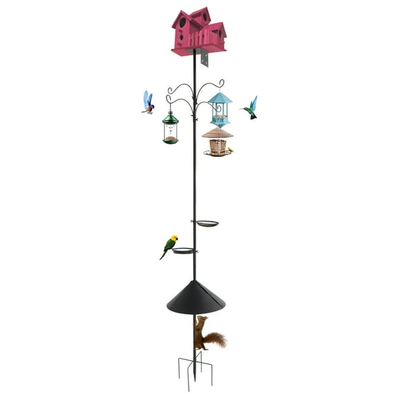 Birdhouse Pole with Hooks Food Trays, Adjustable Bird Feeder Pole with Squirrel Proof Baffle