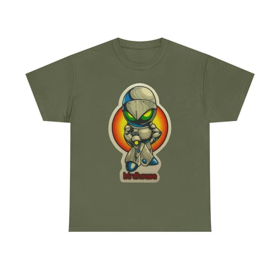 Birdhouse Robot Skateboarding Vintage Retro 90s Skate T Shirt Design - Military Green / XL