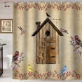 thumbnail image 1 of Birdhouse Shower Curtain, Colorful Bird Shower Curtain, Vintage Primitive House Pink Floral Tree Branch Berry Country Rustic Bathroom Decor Waterproof Fabric Brown Shower Curtain, 72 X 72 Inch, 1 of 1