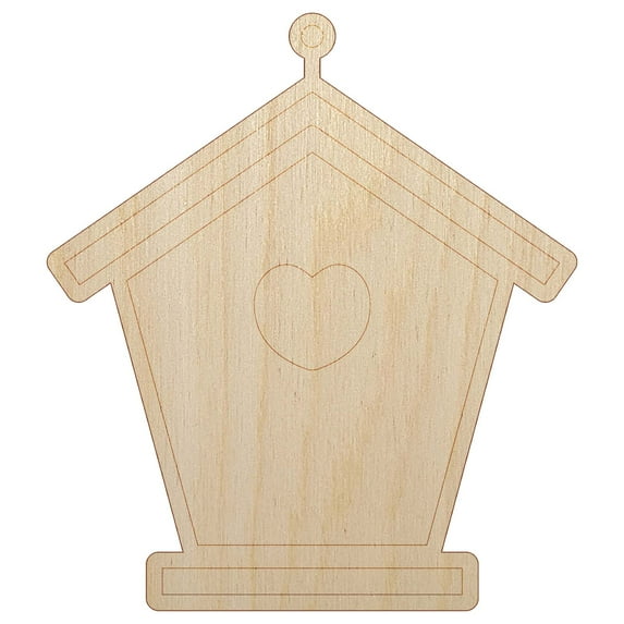 Birdhouse Silhouette with Heart Wood Shape Unfinished Piece Cutout Craft DIY Projects - 4.70 Inch Size - 1/8 Inch Thick