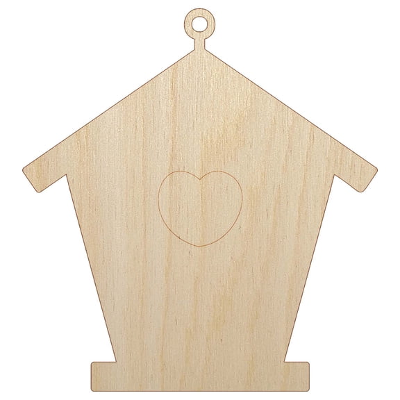 Birdhouse Silhouette with Heart Wood Shape Unfinished Piece Cutout Craft DIY Projects - 6.25 Inch Size - 1/4 Inch Thick