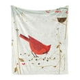 thumbnail image 1 of Birdhouse Soft Flannel Fleece Throw Blanket, Red Cardinal Autumnal Leaves Rowan Berries Pattern, Cozy Plush for Indoor and Outdoor Use, 50" x 60", Coffee Vermilion, by Ambesonne, 1 of 5