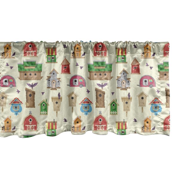 Ambesonne Birdhouse Valance Pack of 2, Human Made Bird Nest Art, 42"X12", Cream Multicolor