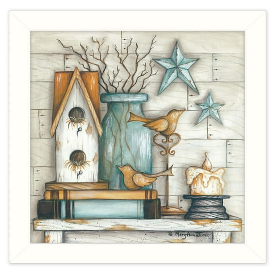 Birdhouse on Books By Mary June Printed Wall Art Wood Multi-Color