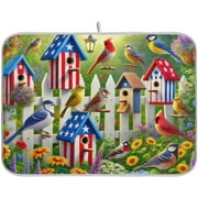 Birdhouses Flowers Garden Dish Drying Mats 16" x 18" Dish Drainer Rack Mat Microfiber Drying Pad Kitchen Countertop Mat