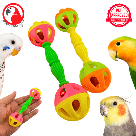 Bonka Bird Toys 2069 Pk2 Birdie Barbell Rattle Foot Talon Parrot Cage Toy Pet