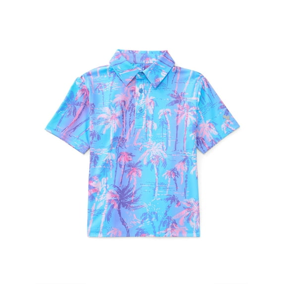 Birdie Bound Boys Beachy Palm Print Polo Top with UV 30, Sizes XS-XL