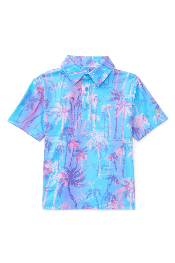 Boys Beachy Palm Print Polo Top with UV 30, Sizes XS-XL