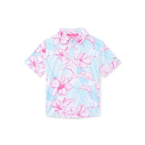 Birdie Bound Boy's Performance Hibiscus Tropical Printed Golf Polo Shirt, Sizes XS-XL