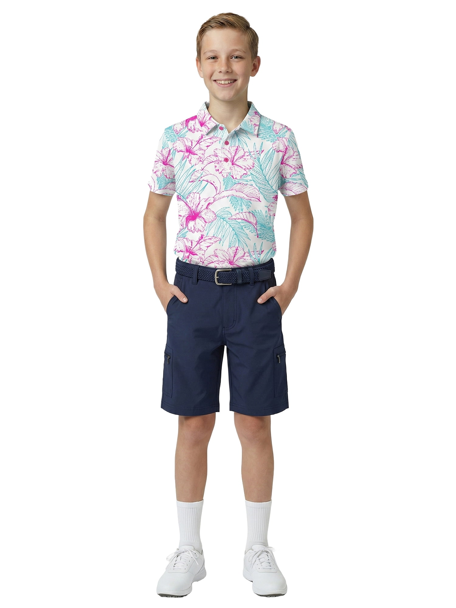 Birdie Bound Boys Print Performance Golf Polo Shirt with UPF50, Sizes XS-XL