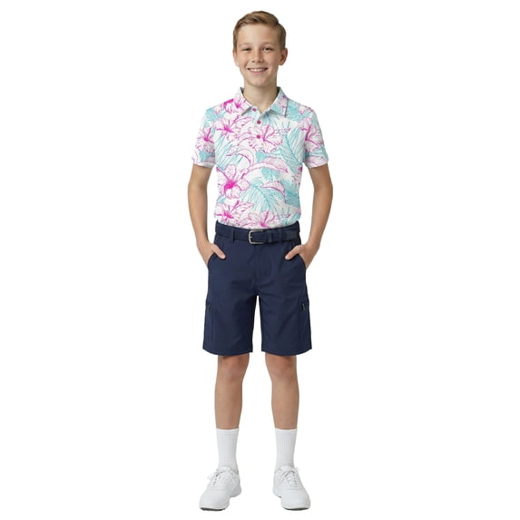 Birdie Bound Boys Print Performance Golf Polo Shirt with UPF50, Sizes XS-XL