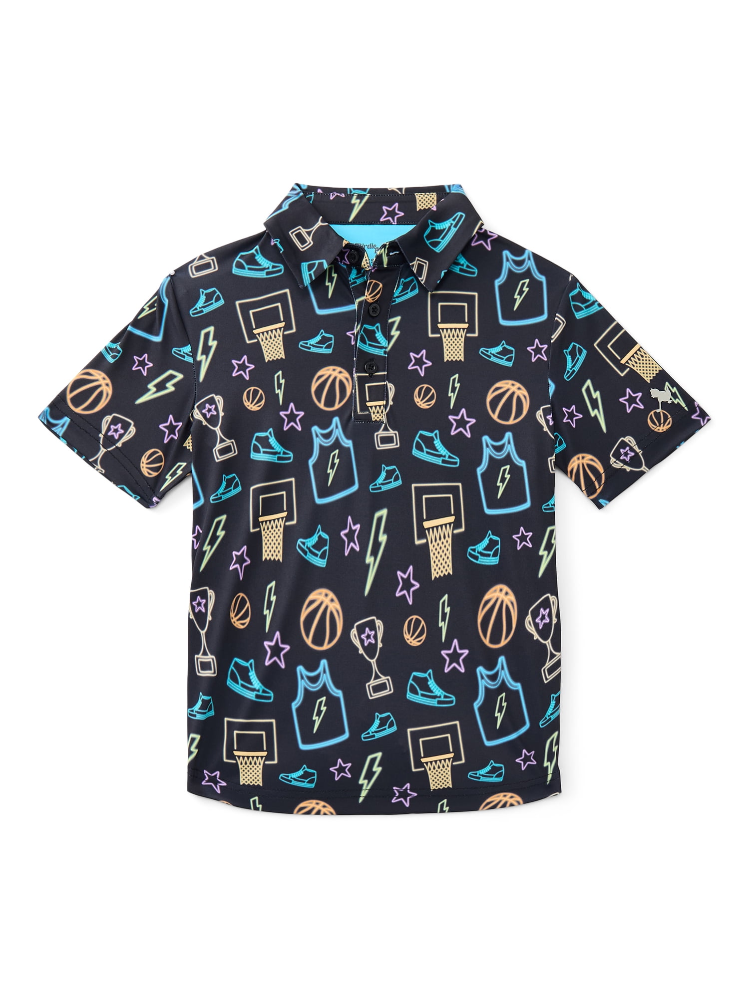 Birdie Bound Boy's Performance Neon Basketball Printed Golf Polo Shirt, Sizes XS-XL