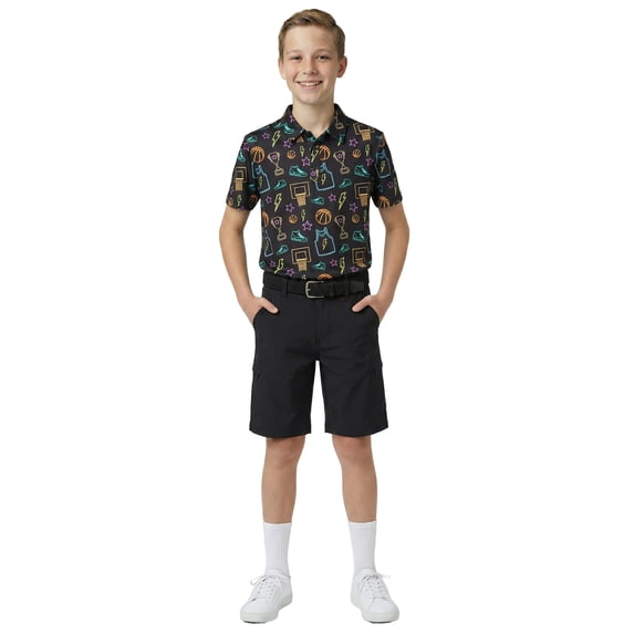 Birdie Bound Boys Print Performance Golf Polo Shirt with UPF50, Sizes XS-XL