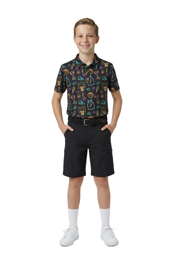Boys Print Performance Golf Polo Shirt with UPF50, Sizes XS-XL