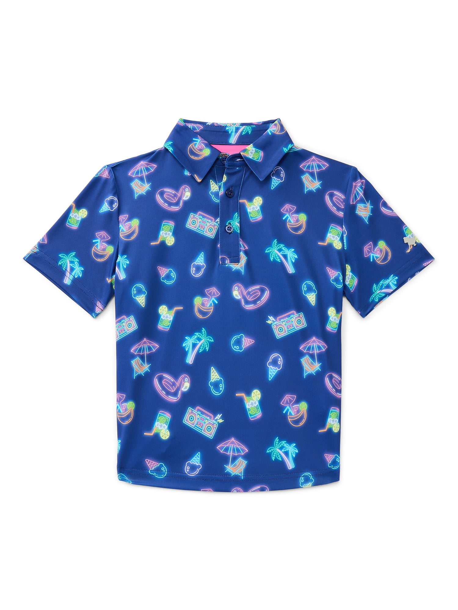 Birdie Bound Boy's Performance Neon Pool Party Printed Golf Polo Shirt, Sizes XS-XL