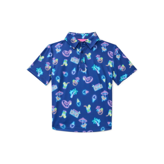 Birdie Bound Boy's Performance Neon Pool Party Printed Golf Polo Shirt, Sizes XS-XL